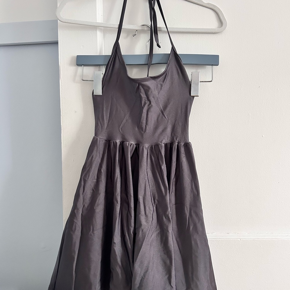 Vintage American Apparel Shiny Gray Dress with skater skirt bottom
